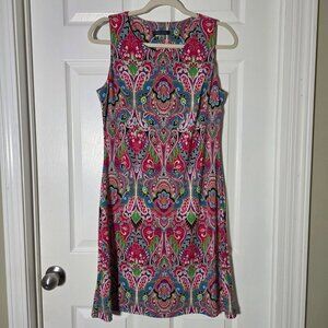 Tommy Hilfiger Women's Sleeveless Pink & Blue Paisley Shift Dress Sz 8